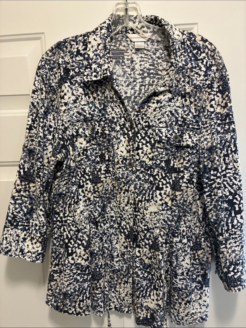 Christopher & Banks Navy and White Printed Utility Jacket